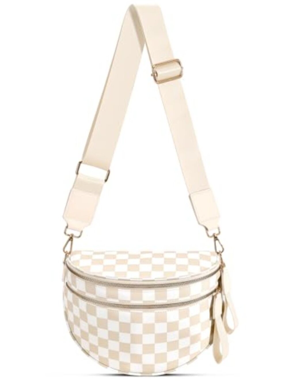 Checkered Nylon Crossbody Bum Bag Fanny Pack with Expandable Bottom, Adjustable